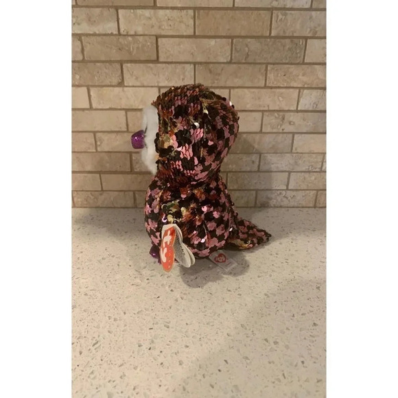 Ty Flippables Sequin Owl Checks Checkered pink and black - B18 - Picture 4 of 6